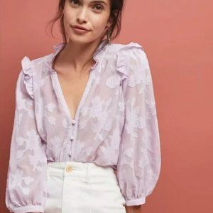 NWT Anthropologie Maeve Mallory blouse lavender Lace 14 embroidered floral